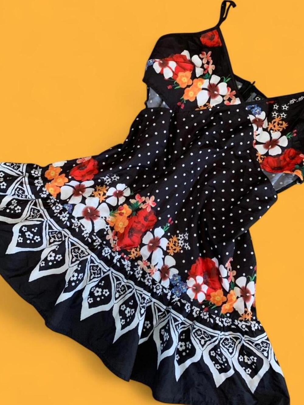Euro summer polka dot + floral print mini dress